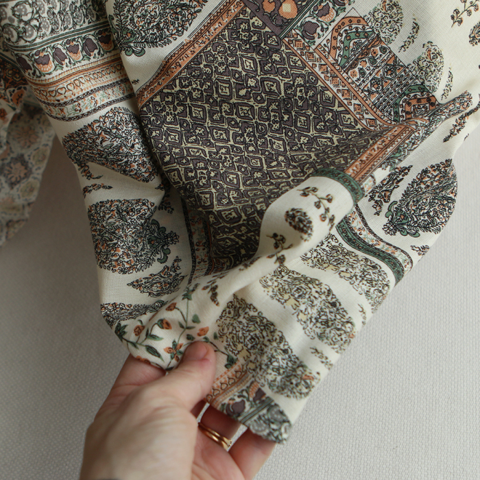 Riya - Tissu indien coton effet lin Hand Block Artisanal