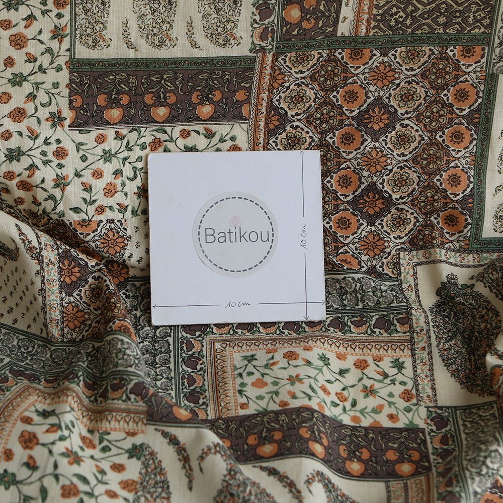 Riya - Tissu indien coton effet lin Hand Block Artisanal