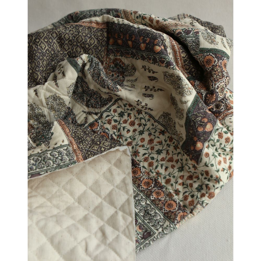 Riya - Tissu indien matelassé double face coton hand block largeur 100cm