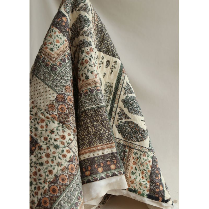 Riya - Tissu indien matelassé double face coton hand block largeur 100cm