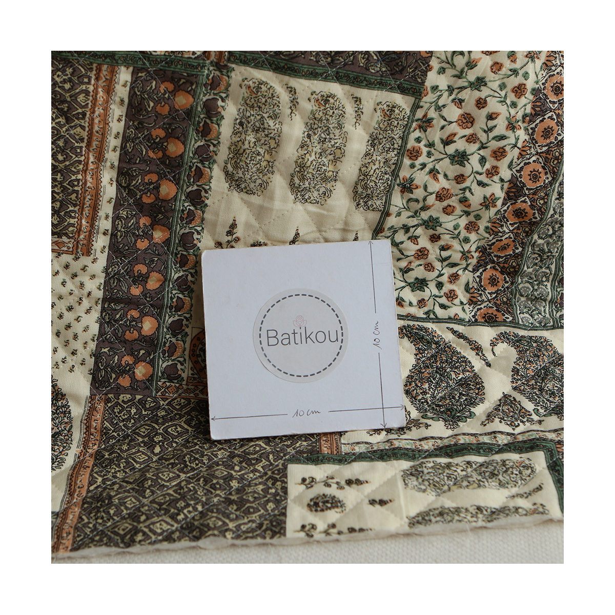 Riya - Tissu indien matelassé double face patchwork et naturel chiné