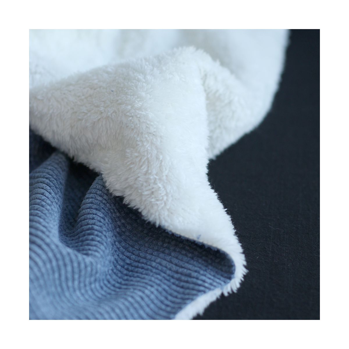 Norton - Velours à côtes doublé moumoute / fourrure bleu jean