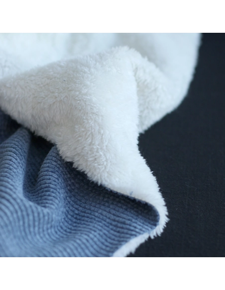 Norton - Velours à côtes doublé moumoute / fourrure bleu jean