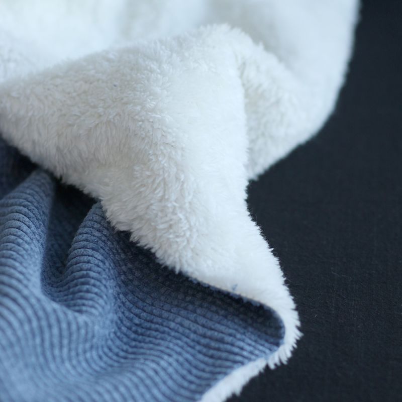 Norton - Velours à côtes doublé moumoute / fourrure bleu jean