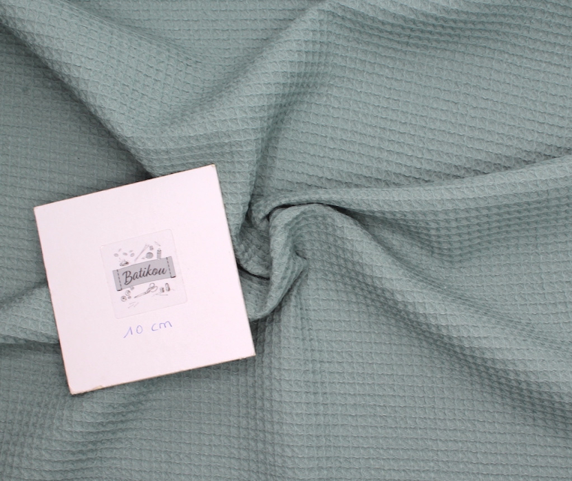 Coton BIO nid d'abeille coloris vert sauge