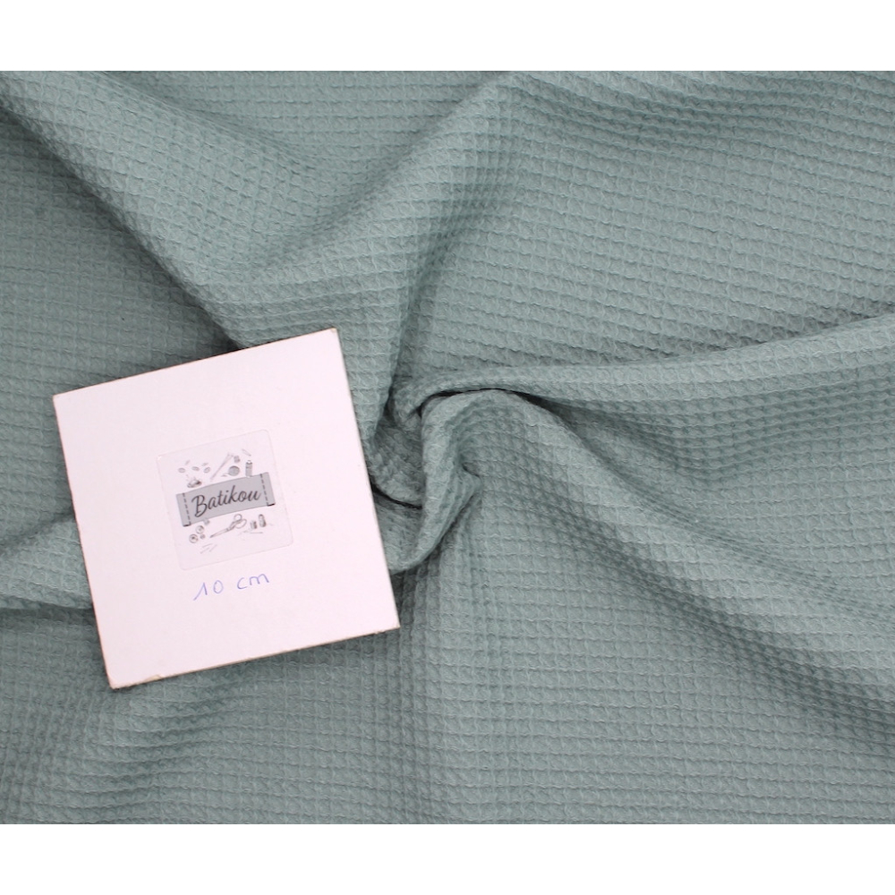 Coton BIO nid d'abeille coloris vert sauge