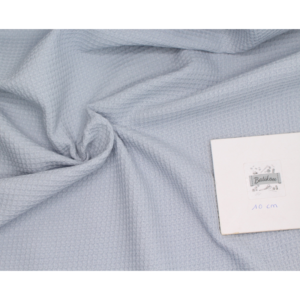 Coton BIO nid d'abeille coloris bleu poudré