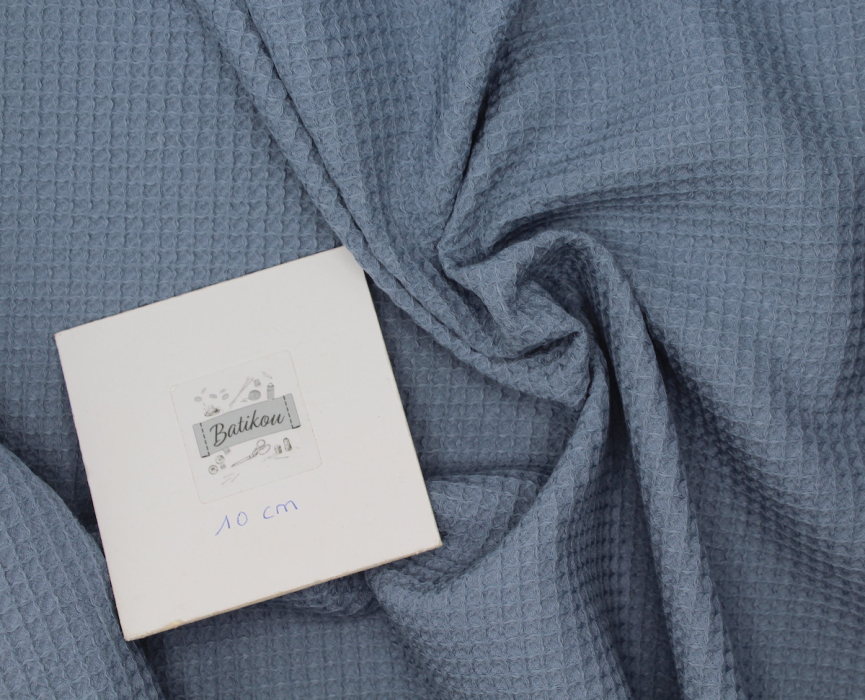 Coton BIO nid d'abeille coloris bleu jean