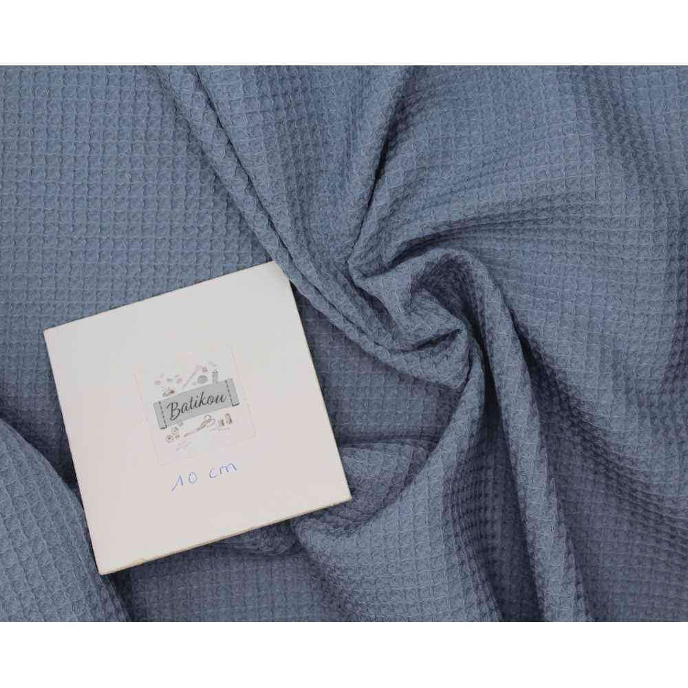 Coton BIO nid d'abeille coloris bleu jean