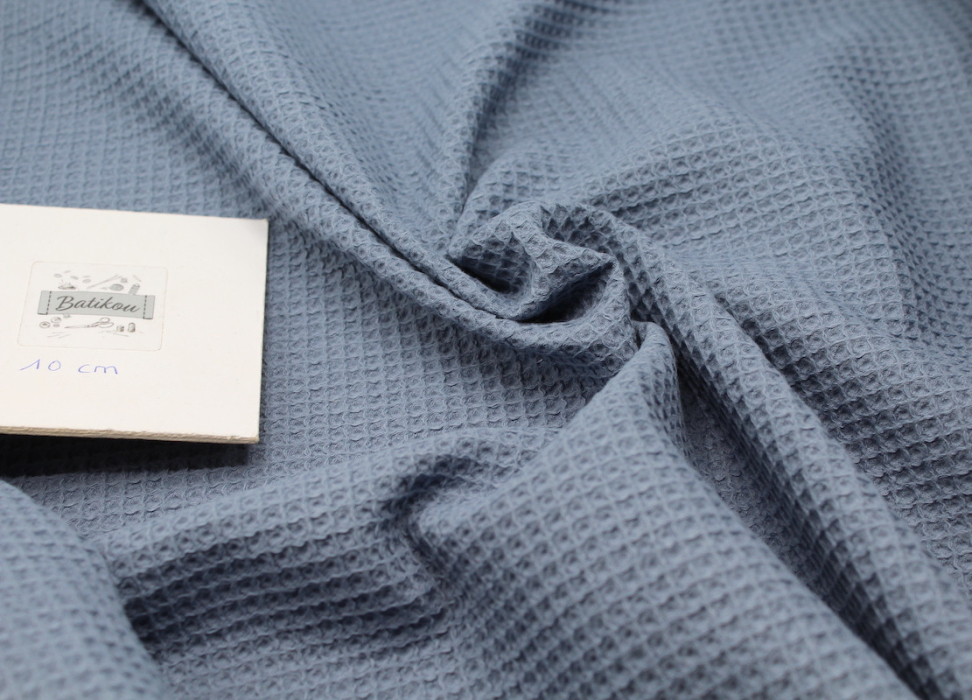 Coton BIO nid d'abeille coloris bleu jean