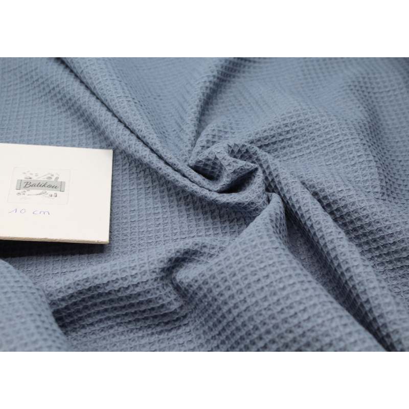 Coton BIO nid d'abeille coloris bleu jean