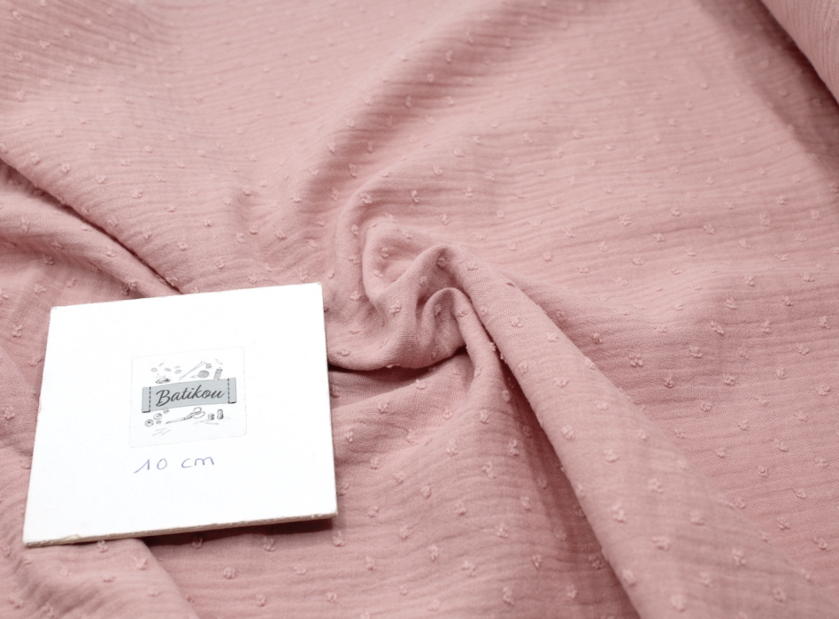 Double gaze de coton BIO plumetis rose pétale Tissus issus de l'agriculture biologique  - 2