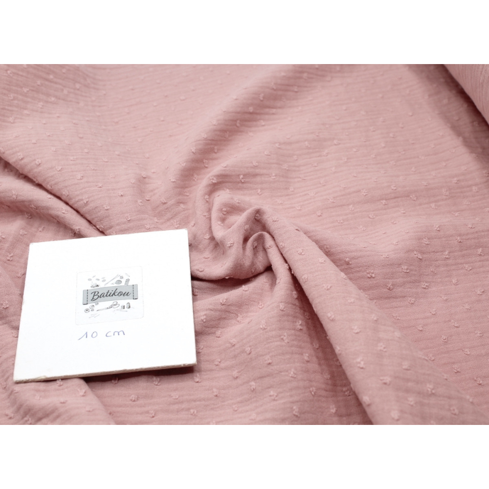 Double gaze de coton BIO plumetis rose pétale Tissus issus de l'agriculture biologique  - 2