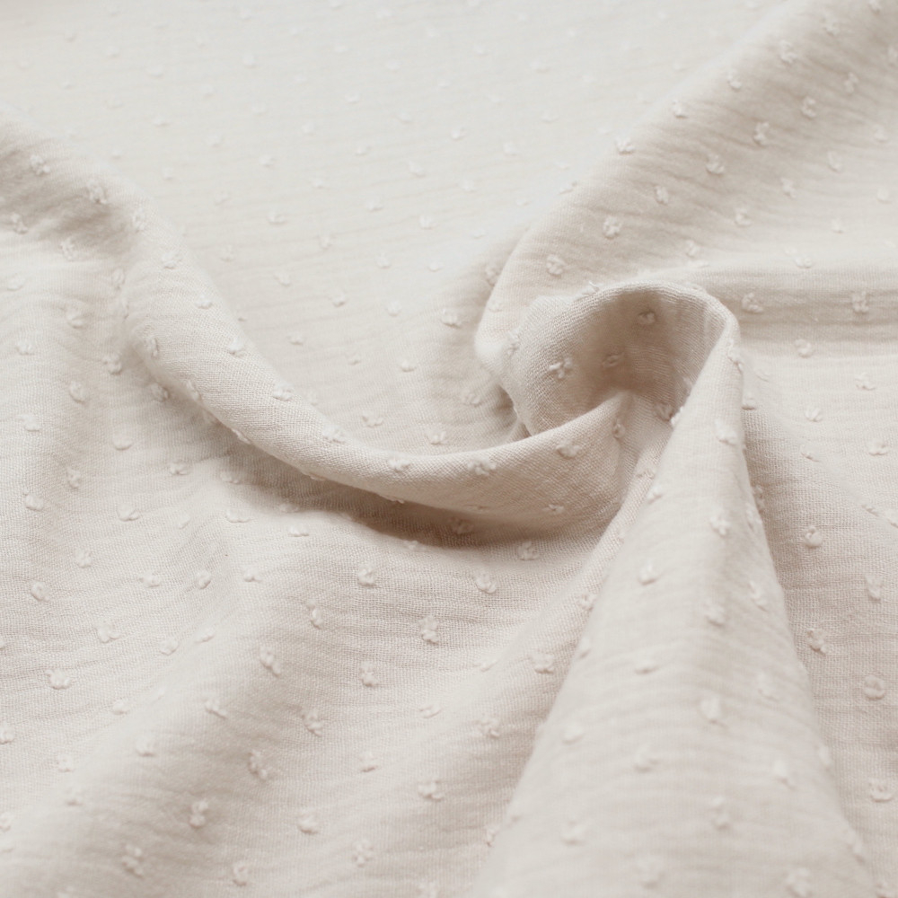 Double gaze de coton BIO plumetis beige sable