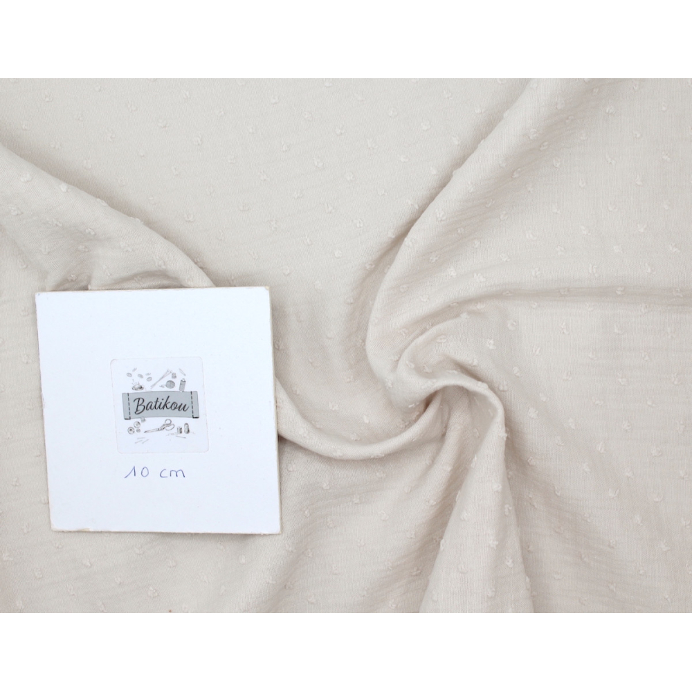 Double gaze de coton BIO plumetis beige sable