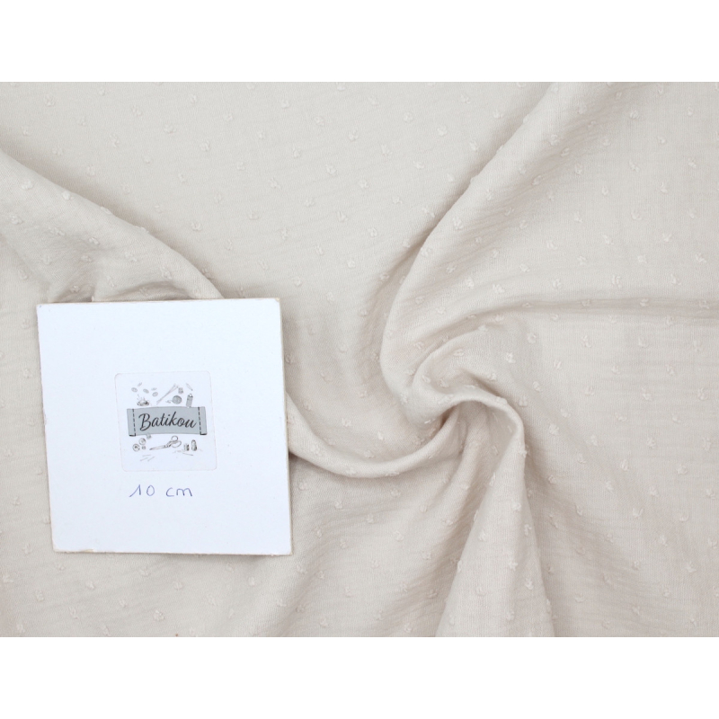 Double gaze de coton BIO plumetis beige sable