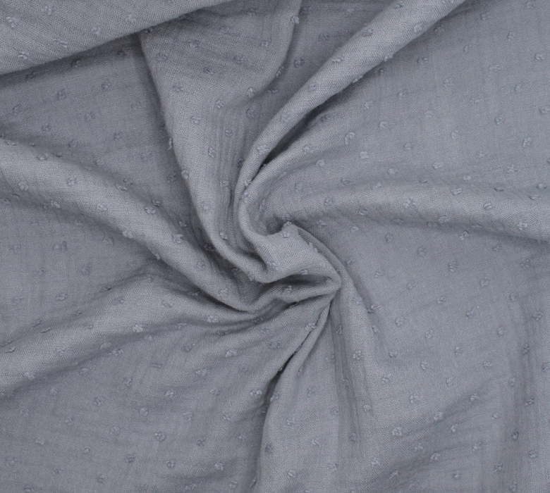 Double gaze de coton BIO plumetis gris acier