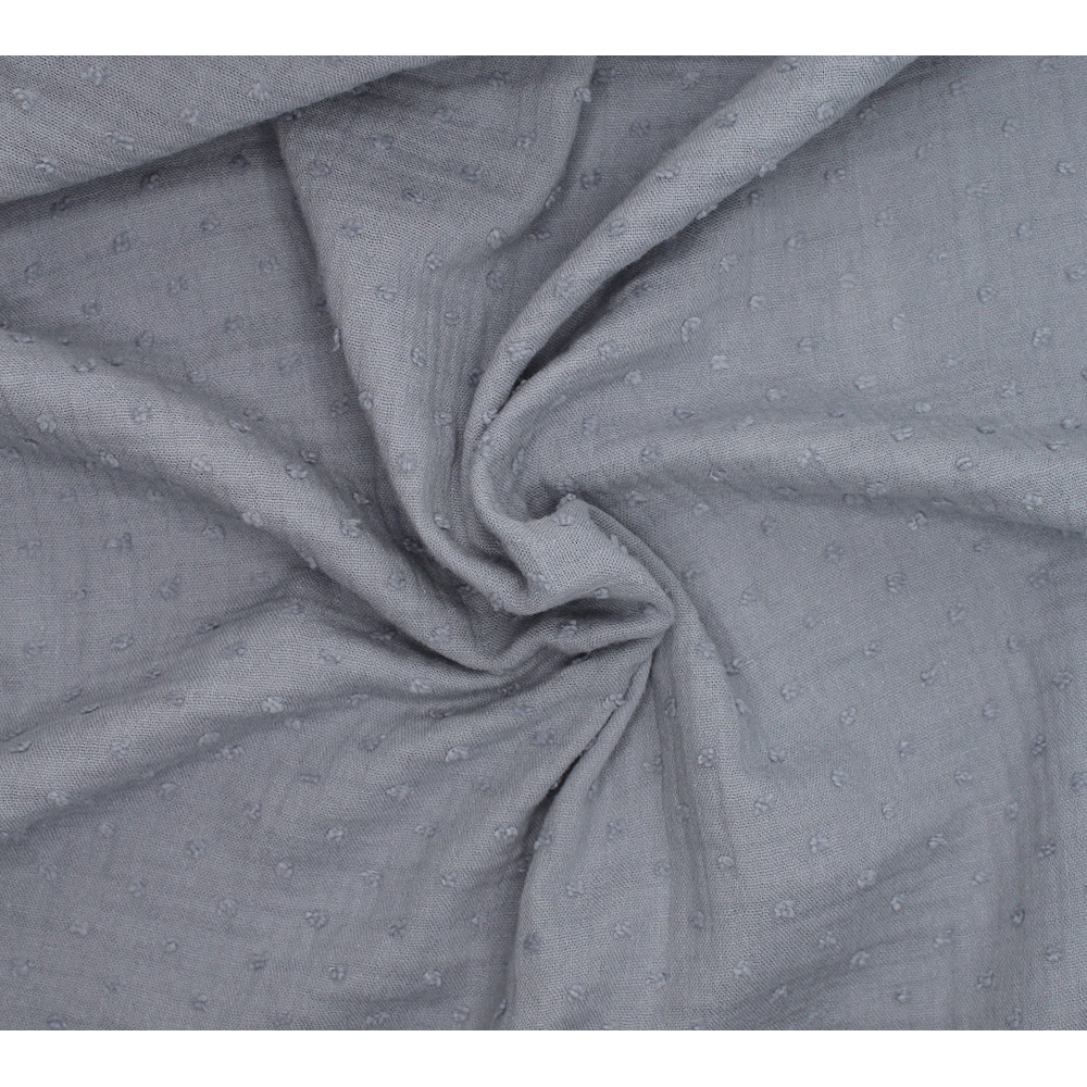 Double gaze de coton BIO plumetis gris acier