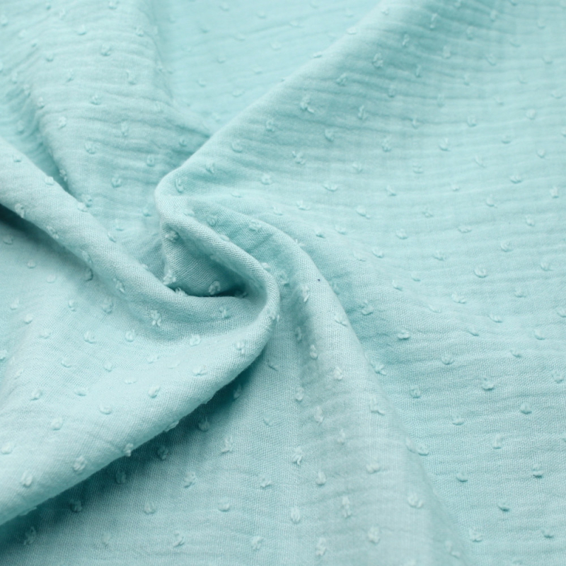 Double gaze de coton BIO plumetis aqua