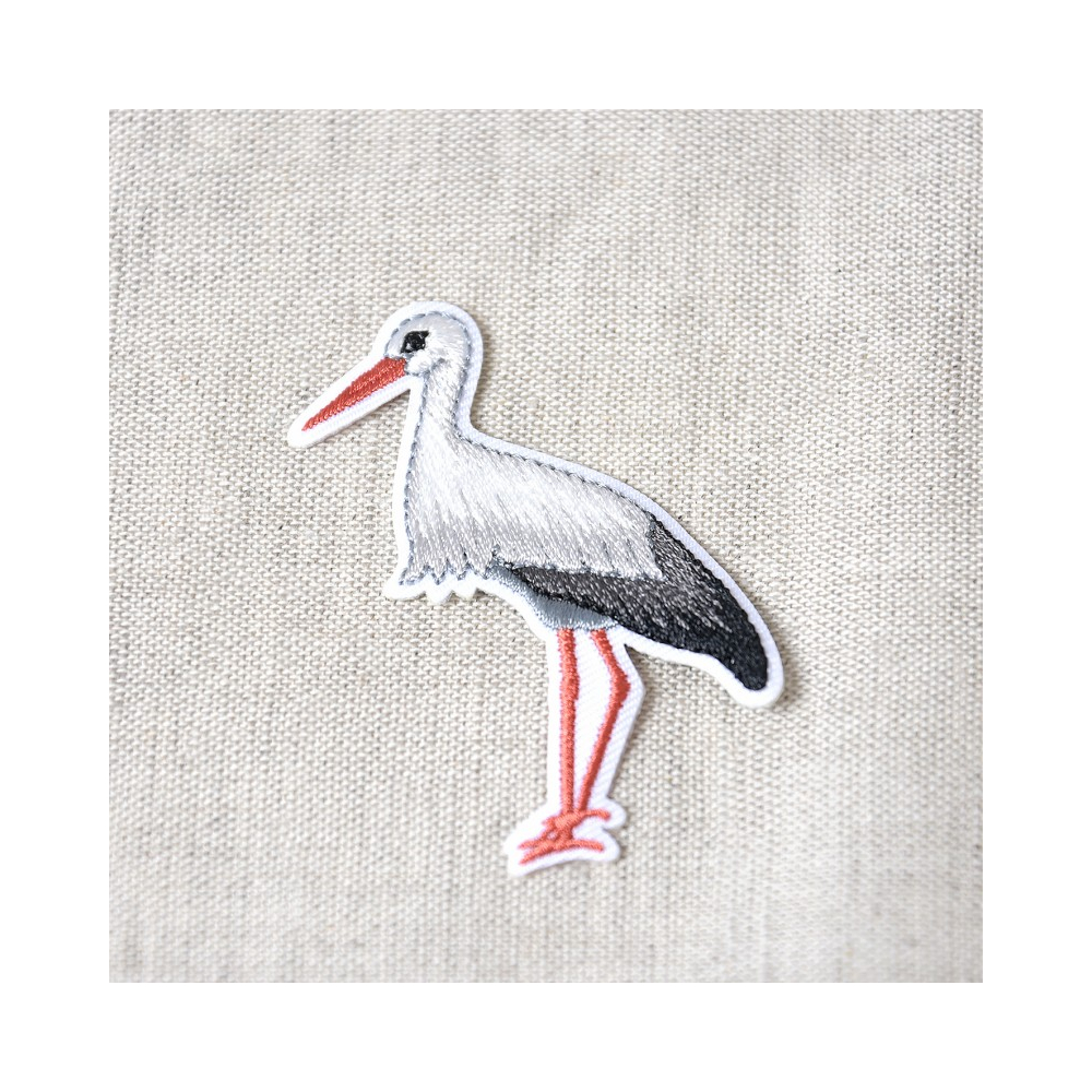 Ecusson cigogne thermocollant sans couture 5,5cm