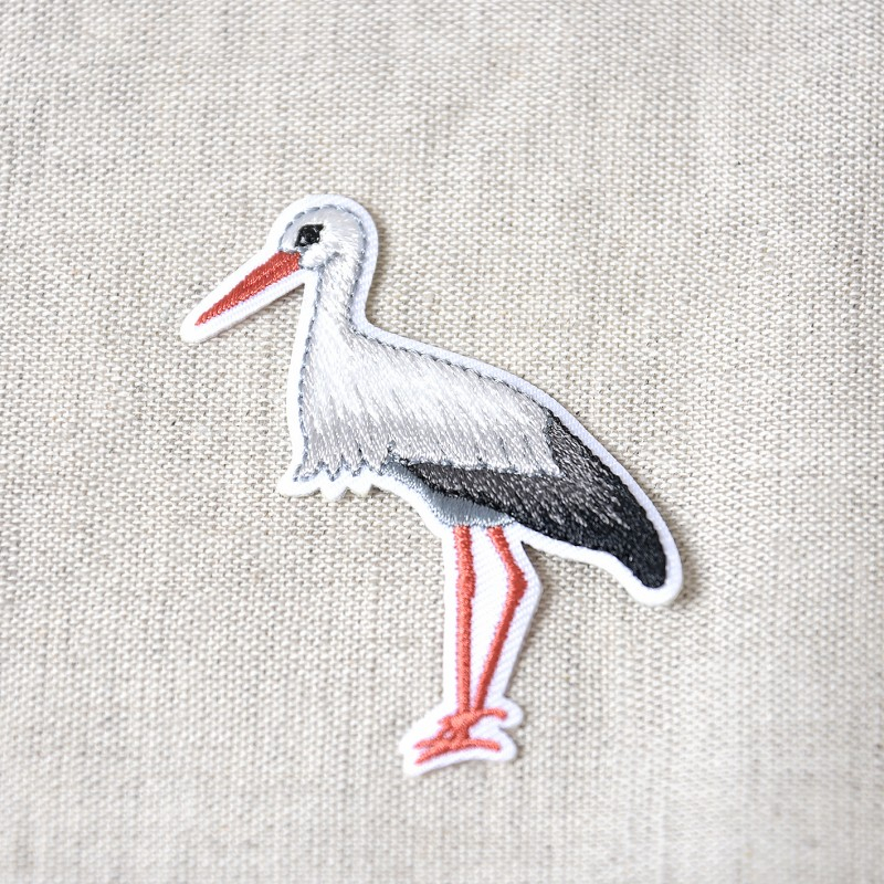 Ecusson cigogne thermocollant sans couture 5,5cm