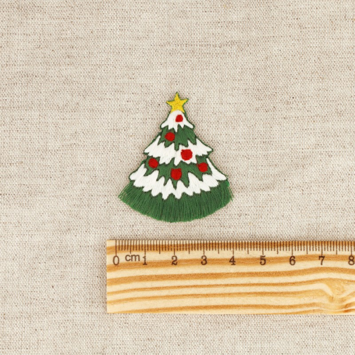 Ecusson à frange / pompon sapin de noël thermocollant sans couture