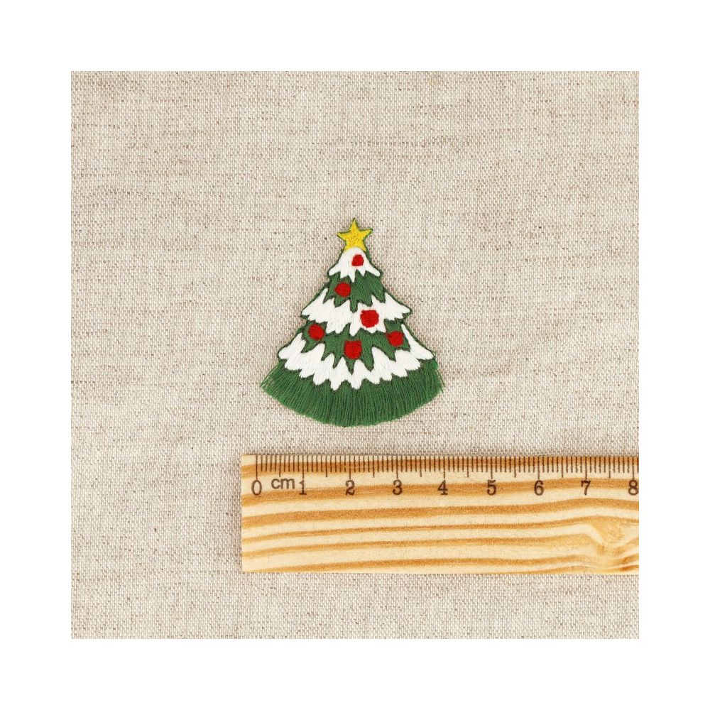 Ecusson à frange / pompon sapin de noël thermocollant sans couture