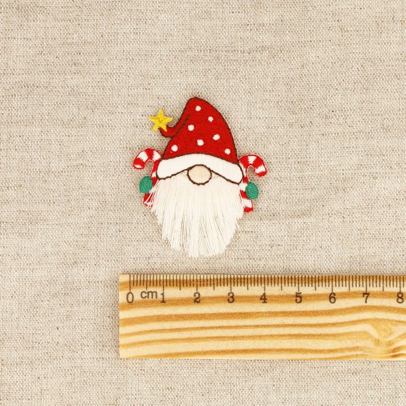 Ecusson à frange / pompon lutin de noël thermocollant sans couture