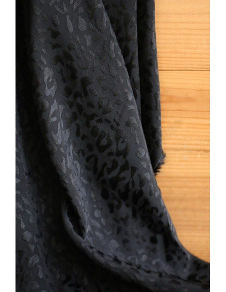 Lea - Viscose tissage jacquard graou / léopard noir