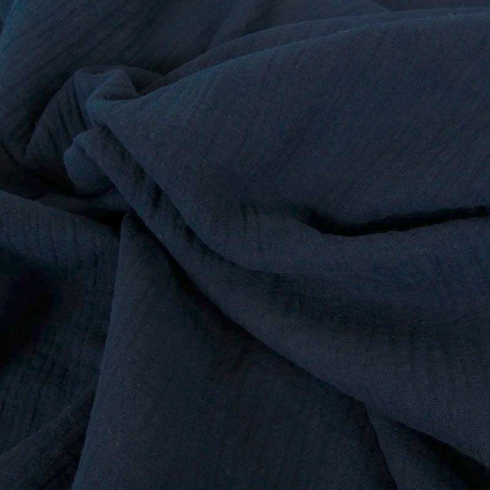 Double gaze de coton BIO unie BLEU MARINE
