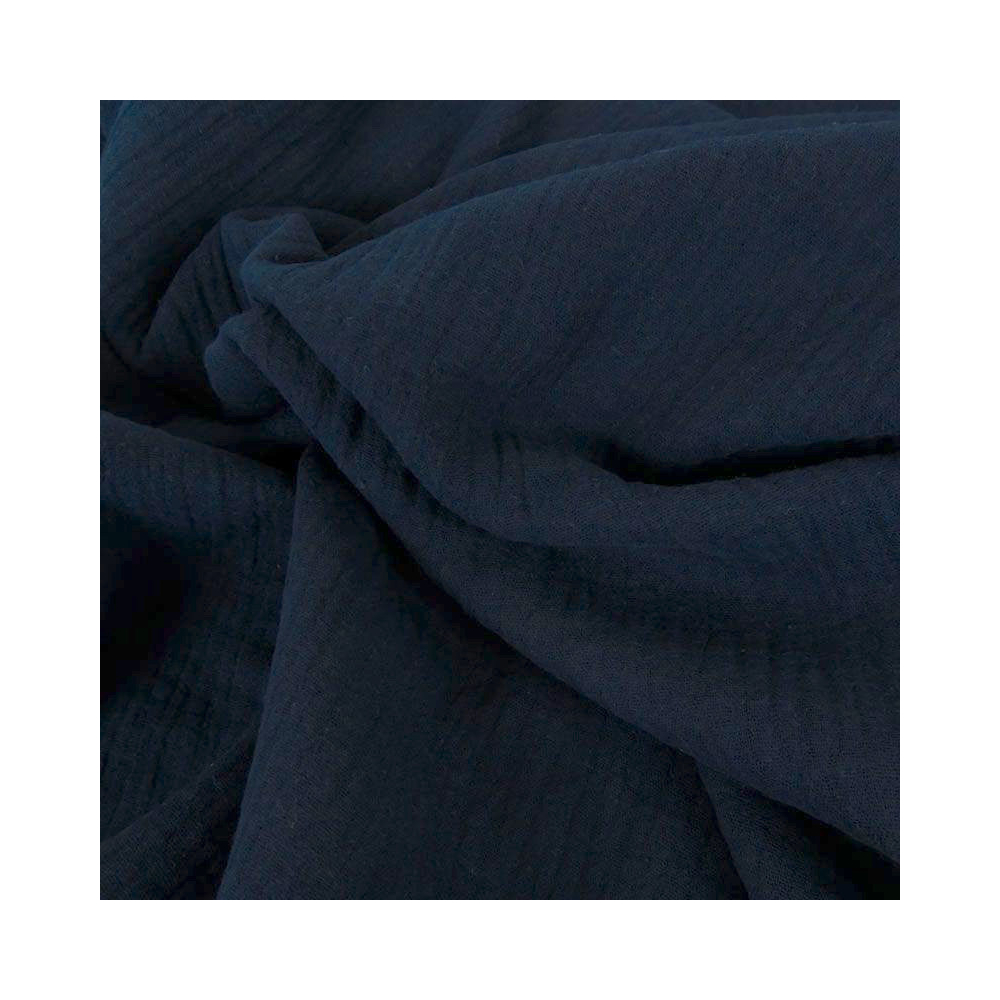 Double gaze de coton BIO unie BLEU MARINE