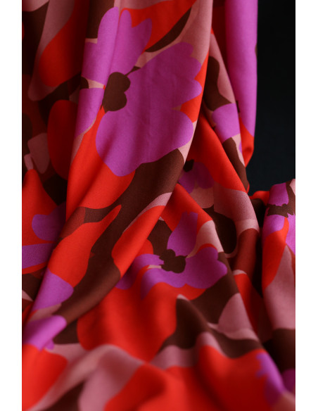 Aimael - Viscose imprimé grapique rose et rouge