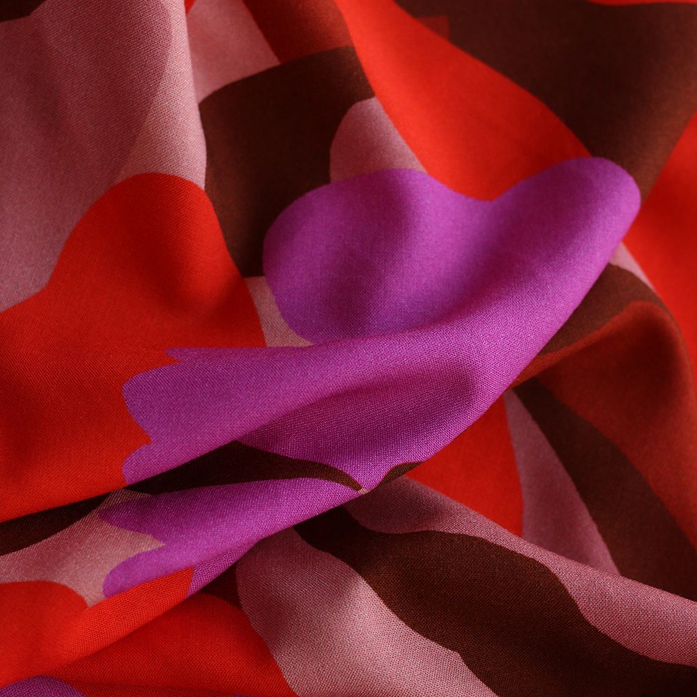 Aimael - Viscose imprimé grapique rose et rouge