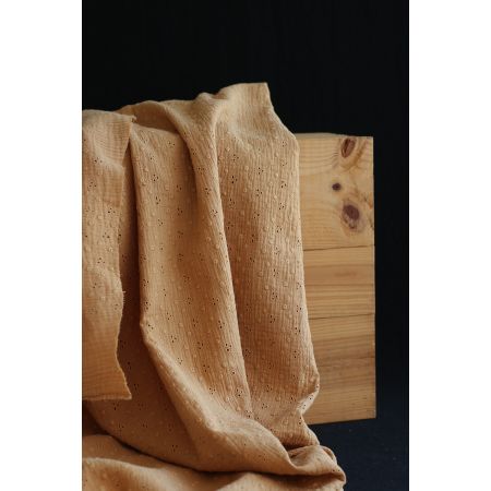 Adèle - Double gaze de coton brodée coloris camel Adèle - Double gaze de coton brodée coloris camel
