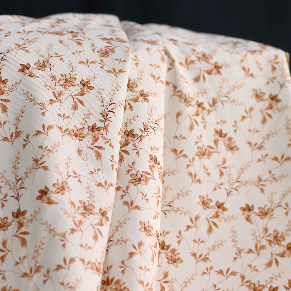 Jersey coton à motif fleuri feuilles d'automne
