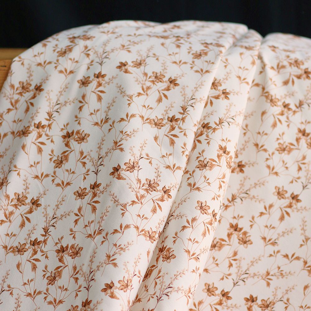 Jersey coton à motif fleuri feuilles d'automne