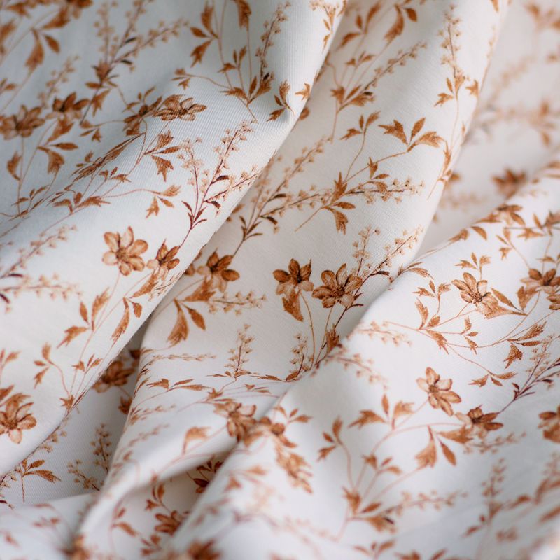 Jersey coton à motif fleuri feuilles d'automne