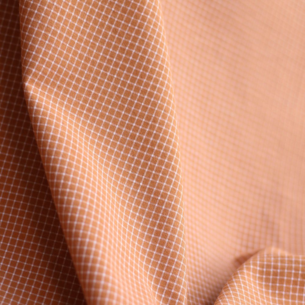 Seersucker / Coton gaufré quadrillage fin caramel
