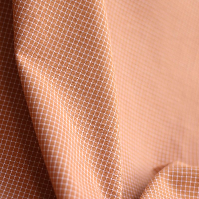 Seersucker / Coton gaufré quadrillage fin caramel