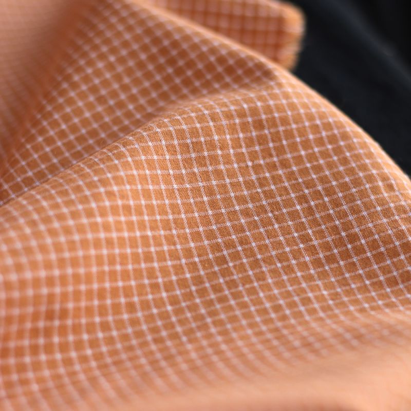 Seersucker / Coton gaufré quadrillage fin caramel