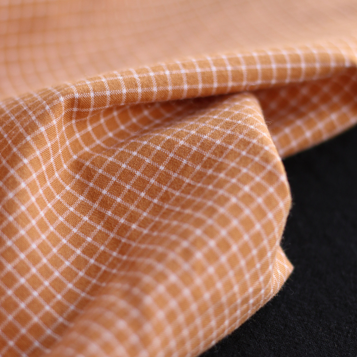 Seersucker / Coton gaufré quadrillage fin caramel