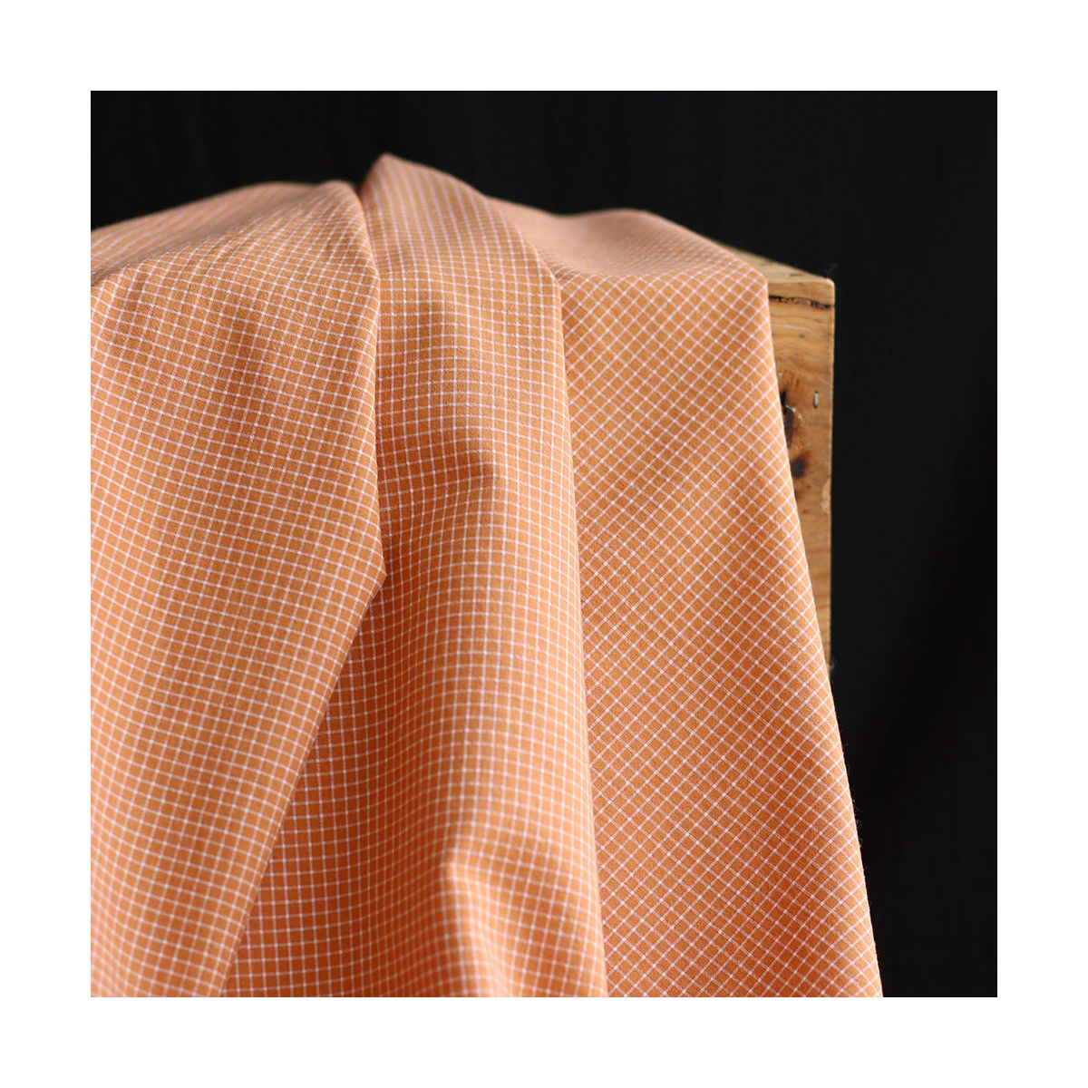 Seersucker / Coton gaufré quadrillage fin caramel Seersucker / Coton gaufré quadrillage fin caramel