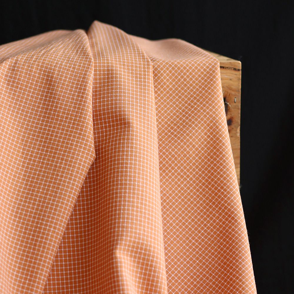 Seersucker / Coton gaufré quadrillage fin caramel