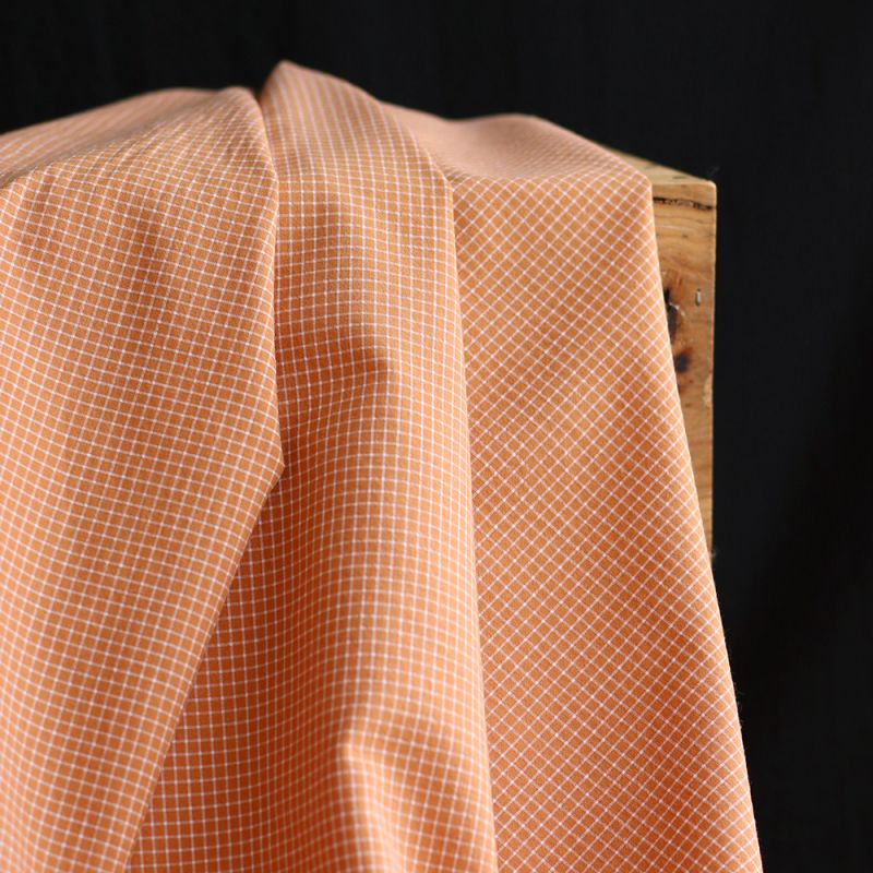 Seersucker / Coton gaufré quadrillage fin caramel