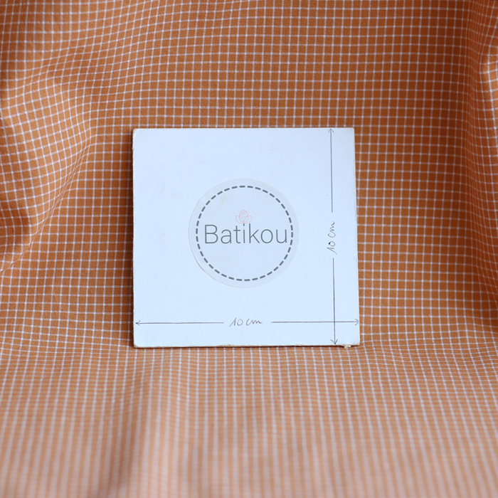 Seersucker / Coton gaufré quadrillage fin caramel