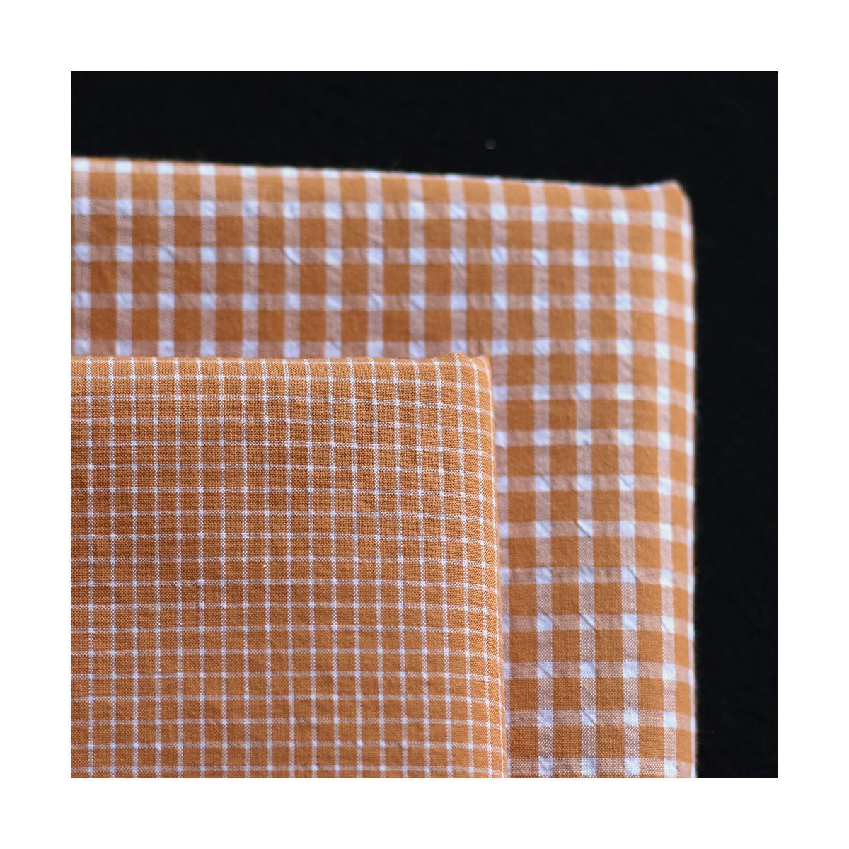 Seersucker / Coton gaufré quadrillage fin caramel Seersucker / Coton gaufré quadrillage fin caramel