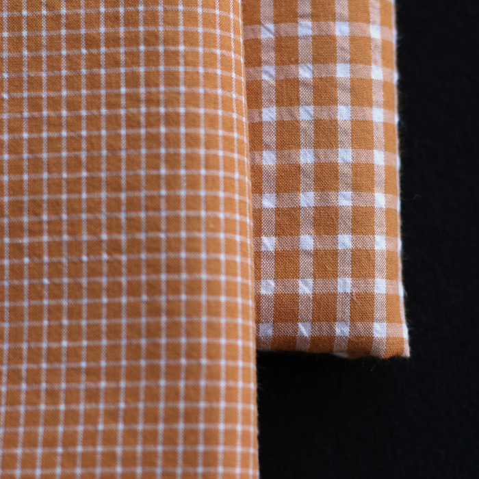 Seersucker / Coton gaufré quadrillage fin caramel