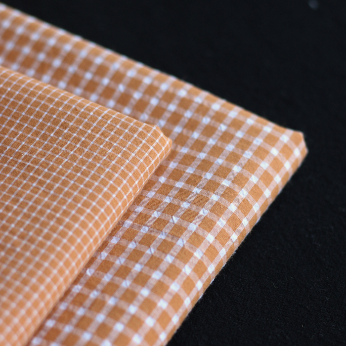 Seersucker / Coton gaufré quadrillage fin caramel