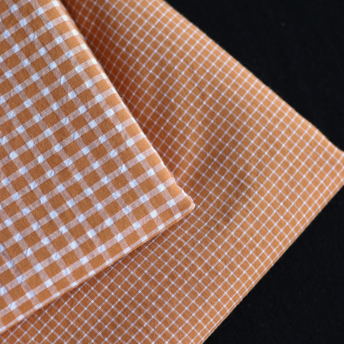 Seersucker / Coton gaufré quadrillage fin caramel