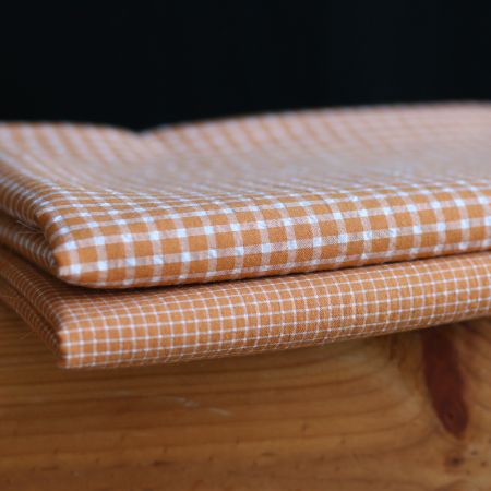 Seersucker / Coton gaufré quadrillage fin caramel Seersucker / Coton gaufré quadrillage fin caramel